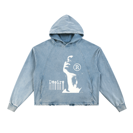 "Desire" Vintage Washed Frayed-Hem Hoodie