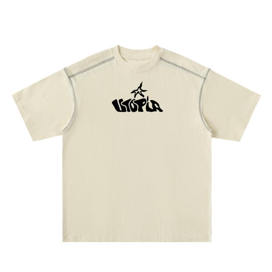 Oversized Contrast-Stitched Graphic Cotton Tee