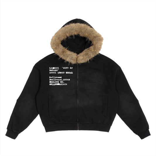 B4RLINE Sun Fade Boxy Detachable Fur Hoodie
